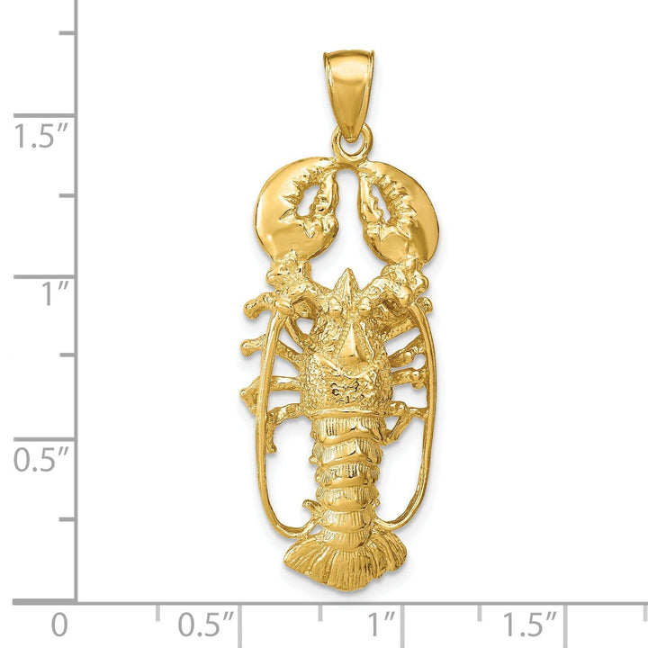 Lovely Rita's Pendants & Charms 14K Yellow Gold Open Back Solid Polished Textured Finish 3-Dimensional Lobster Charm Pendant