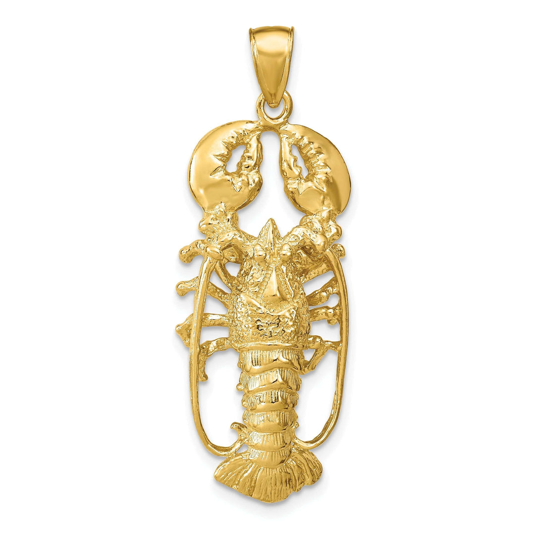 Lovely Rita's Pendants & Charms 14K Yellow Gold Open Back Solid Polished Textured Finish 3-Dimensional Lobster Charm Pendant