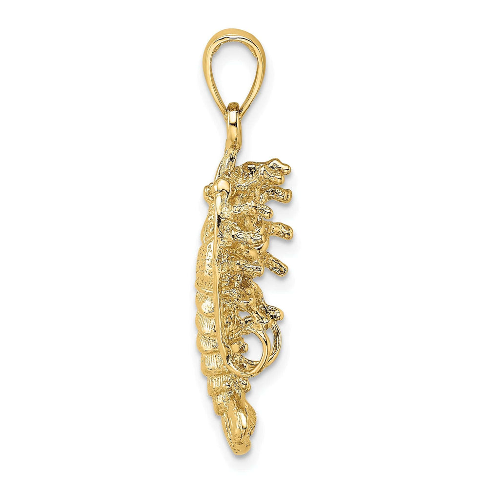 Lovely Rita's Pendants & Charms 14K Yellow Gold Open Back Solid Polished Textured Finish Florida Lobster Charm Pendant