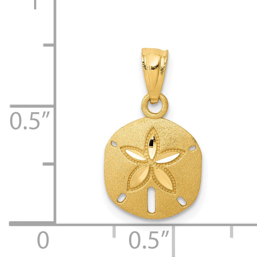 Lovely Rita's Pendants & Charms 14k Yellow Gold Open Back Solid Satin Diamond Cut Finish Sea Sand Dollar Charm Pendant