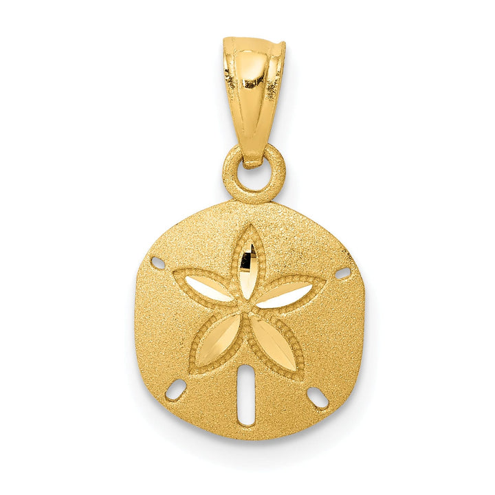 Lovely Rita's Pendants & Charms 14k Yellow Gold Open Back Solid Satin Diamond Cut Finish Sea Sand Dollar Charm Pendant