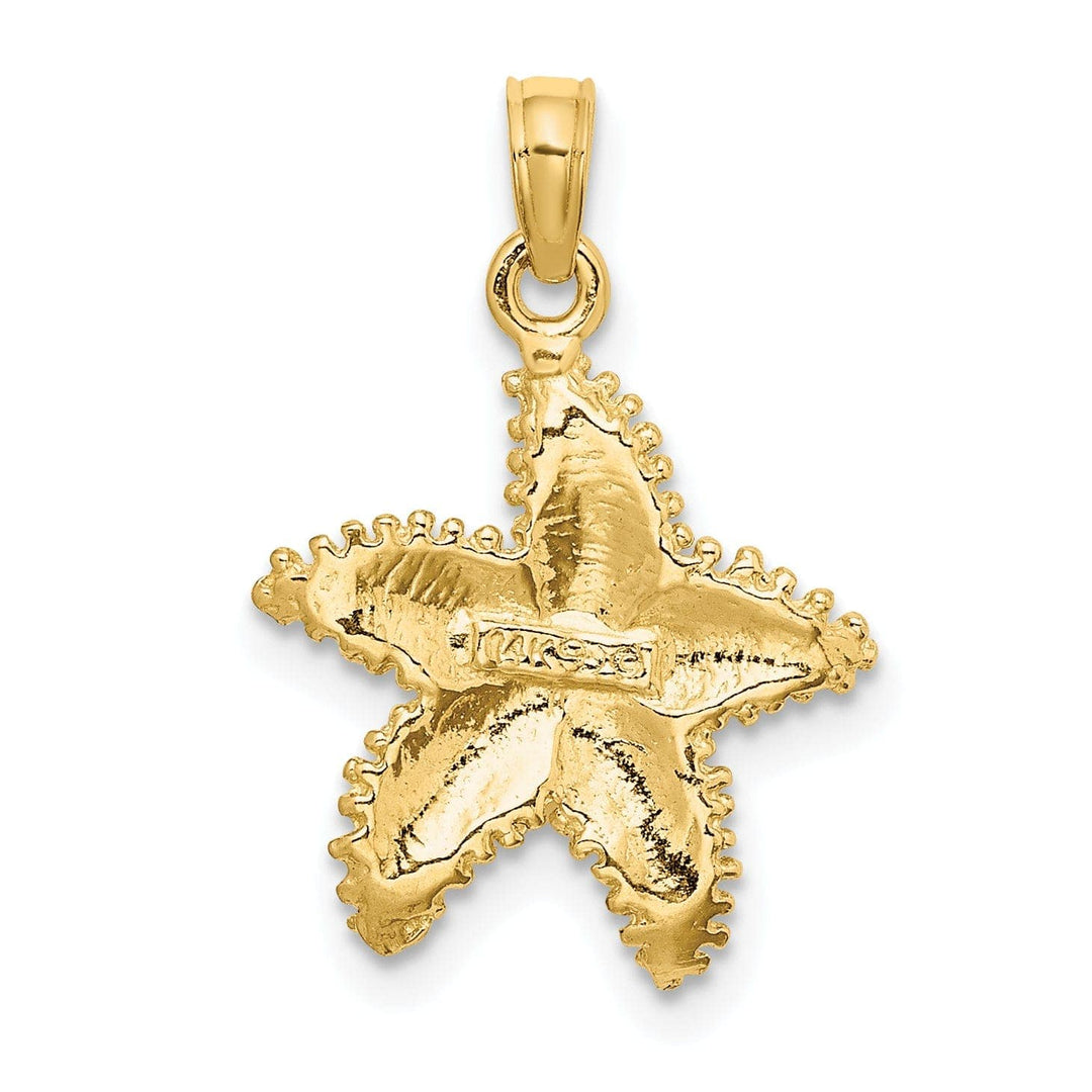 Lovely Rita's Pendants & Charms 14K Yellow Gold Open Back Solid Texture Polished Finish Beaded Design Starfish Charm Pendant
