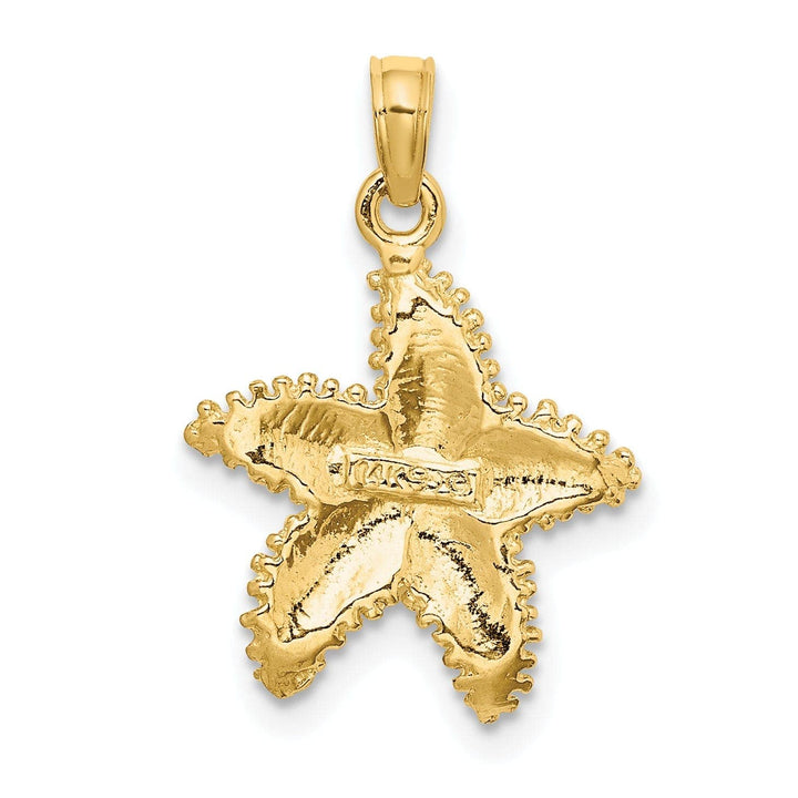 Lovely Rita's Pendants & Charms 14K Yellow Gold Open Back Solid Texture Polished Finish Beaded Design Starfish Charm Pendant