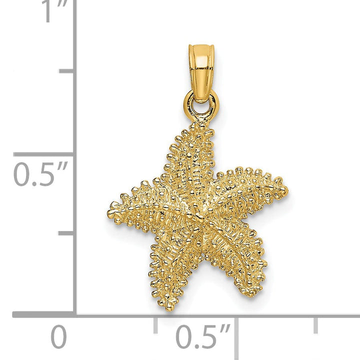 Lovely Rita's Pendants & Charms 14K Yellow Gold Open Back Solid Texture Polished Finish Beaded Design Starfish Charm Pendant