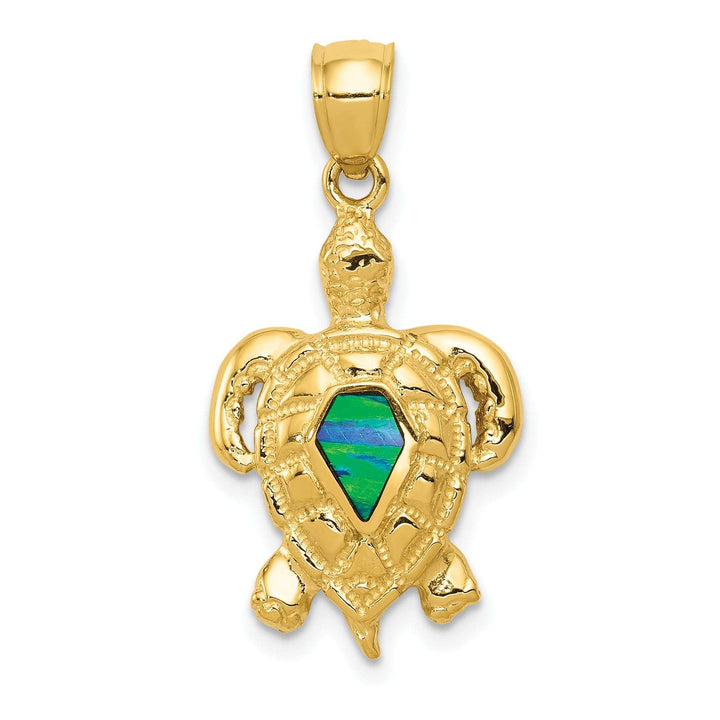 Lovely Rita's Pendants & Charms 14k Yellow Gold Open Back Solid Textured Polished Finish Lab Created Blue Opal Turtle Charm Pendant