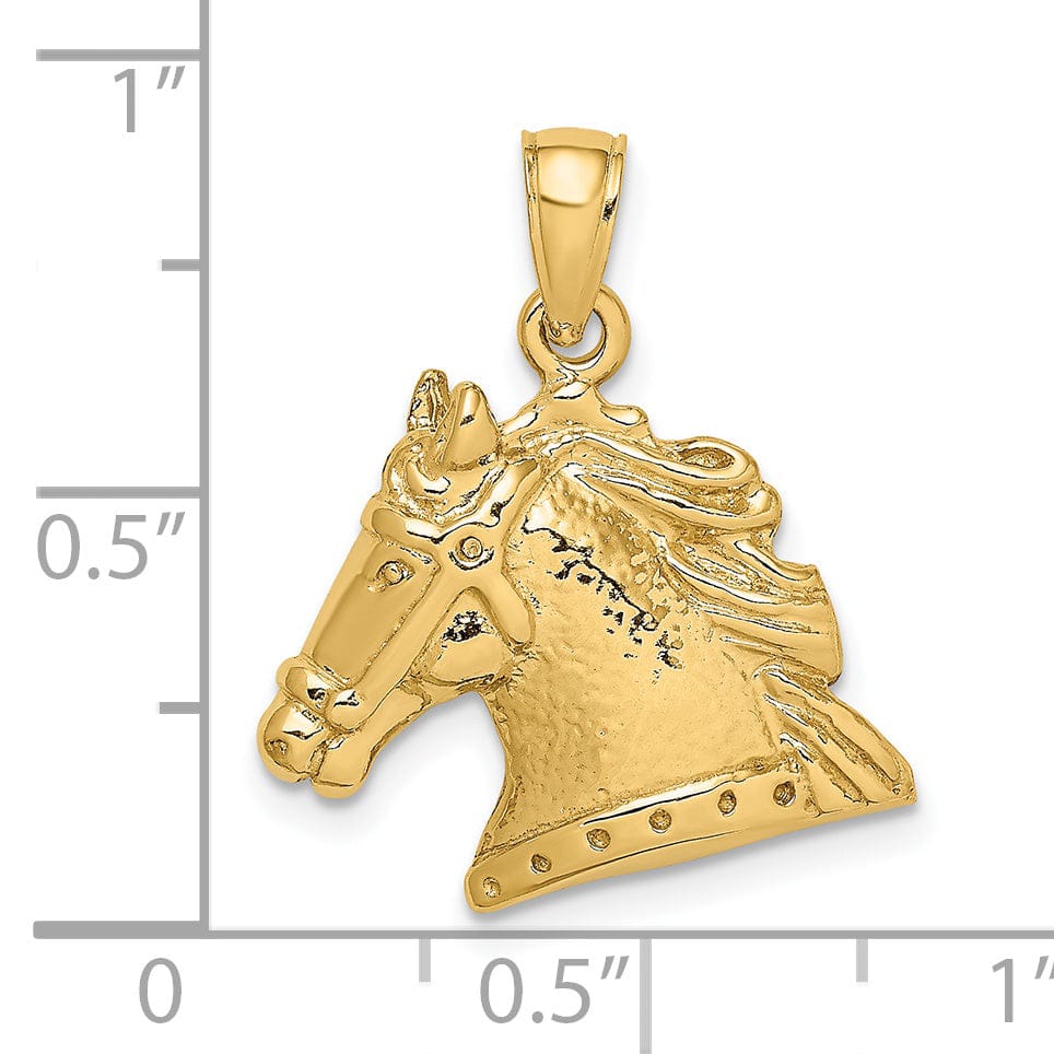 Lovely Rita's Pendants & Charms 14K Yellow Gold Open Back Texture Polished Finish Horse Head Charm Pendant