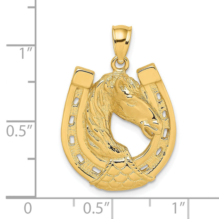 Lovely Rita's Pendants & Charms 14K Yellow Gold Open Back Texture Polished Finish Horse Head In Shoe Charm Pendant