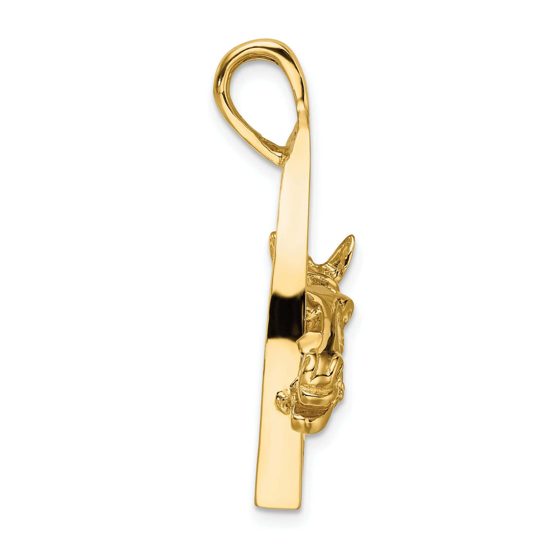 Lovely Rita's Pendants & Charms 14K Yellow Gold Open Back Texture Polished Finish Horse Head in Stirrup Charm Pendant