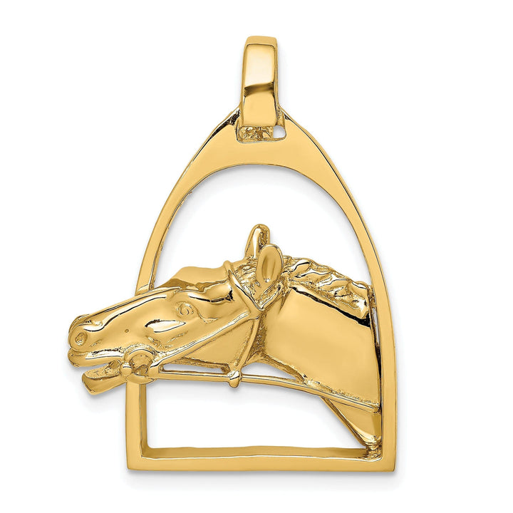 Lovely Rita's Pendants & Charms 14K Yellow Gold Open Back Texture Polished Finish Horse Head in Stirrup Charm Pendant