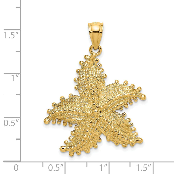 Lovely Rita's Pendants & Charms 14K Yellow Gold Open Back Textured Polished Beaded Finish Starfish Charm Pendant