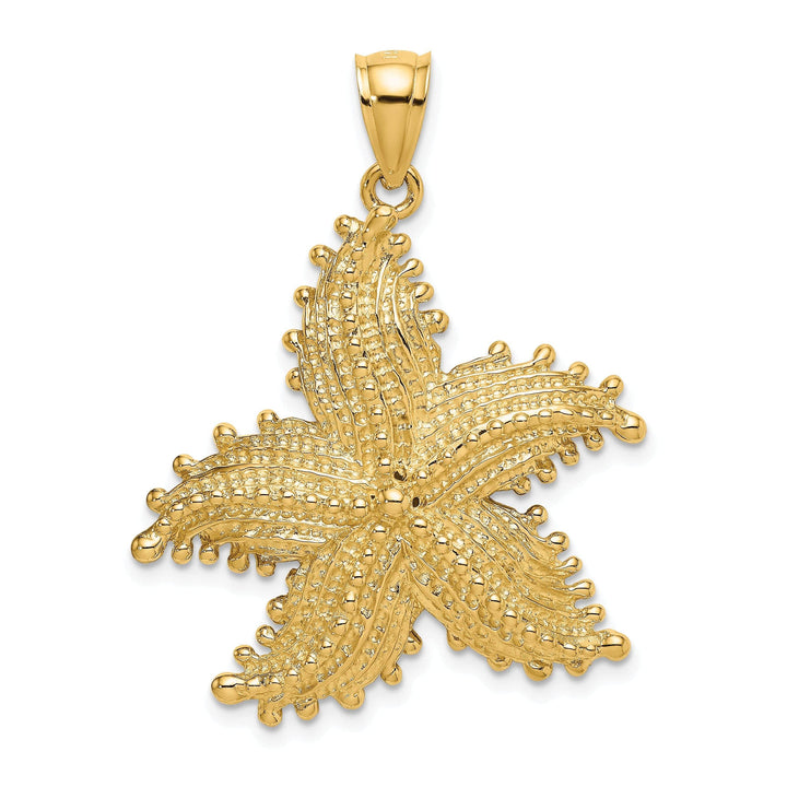 Lovely Rita's Pendants & Charms 14K Yellow Gold Open Back Textured Polished Beaded Finish Starfish Charm Pendant