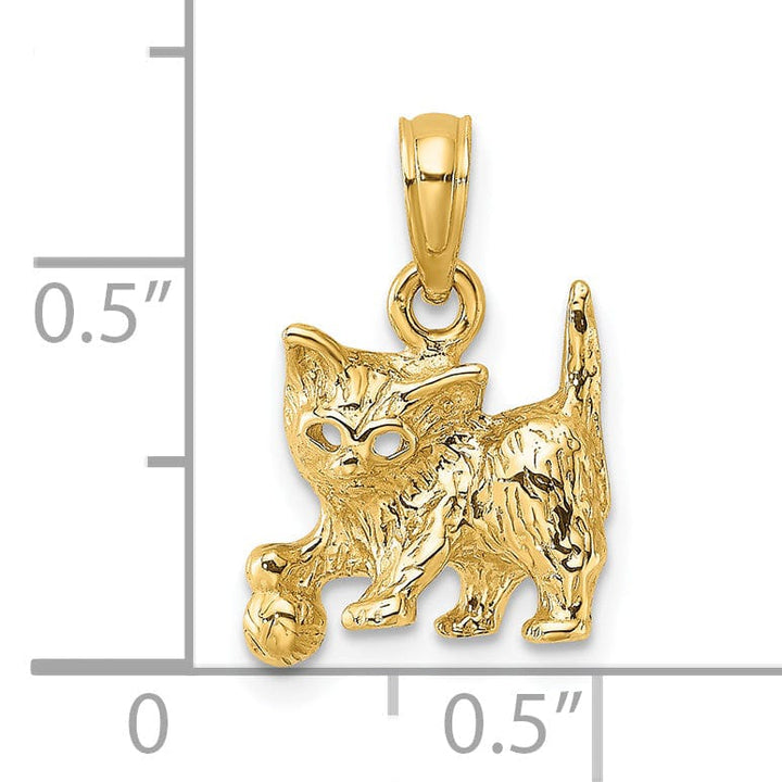 Lovely Rita's Pendants & Charms 14k Yellow Gold Open Back Textured Polished Finish Cat Playing with Ball Design Charm Pendant