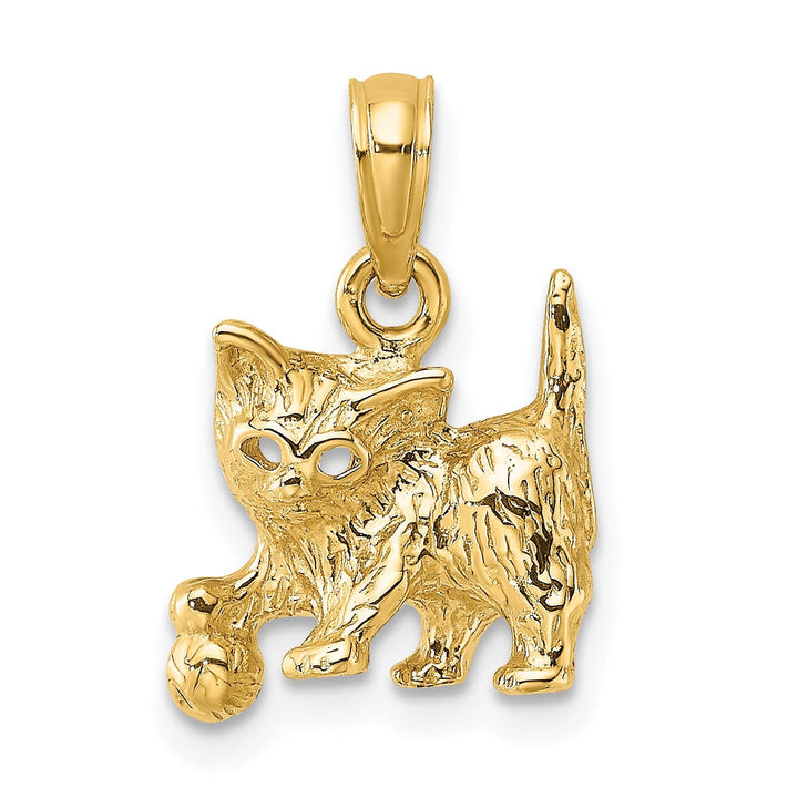 Lovely Rita's Pendants & Charms 14k Yellow Gold Open Back Textured Polished Finish Cat Playing with Ball Design Charm Pendant