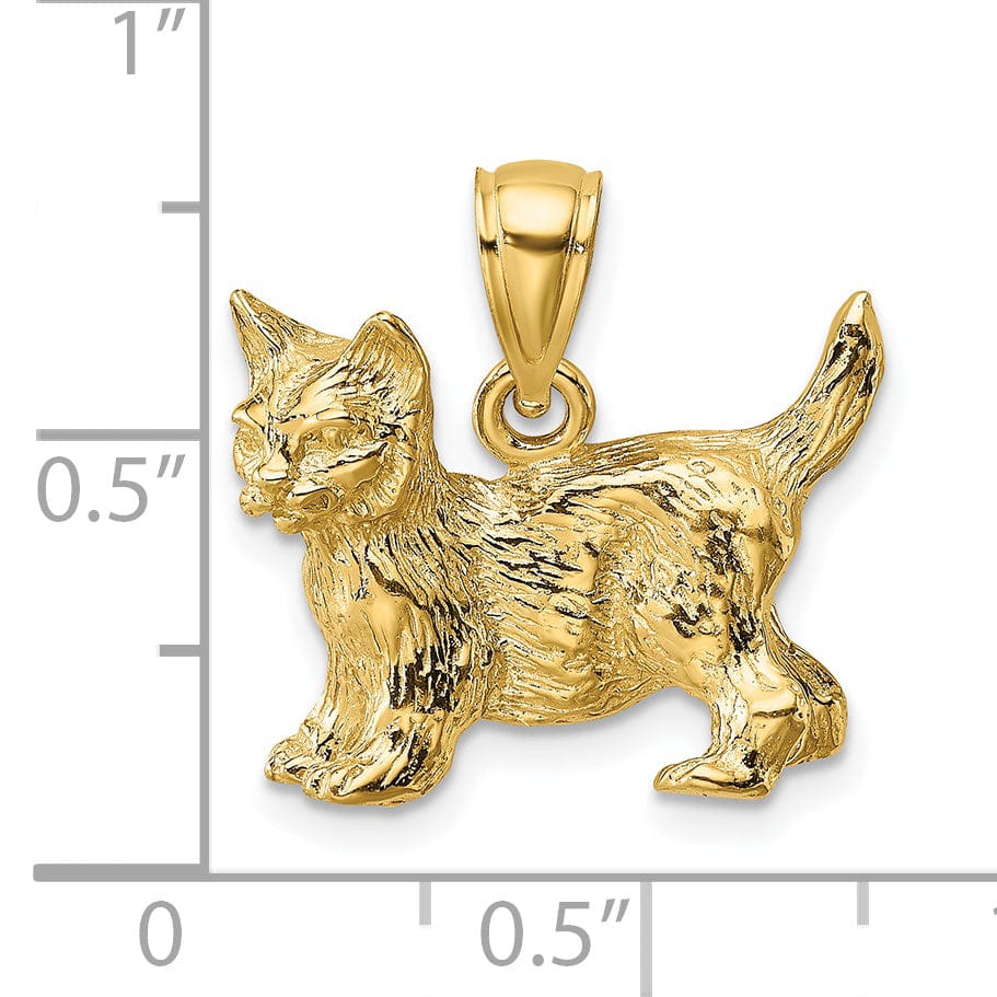 Lovely Rita's Pendants & Charms 14K Yellow Gold Open Back Textured Polished Finish Cat Standing with Raised Tail Charm Pendant