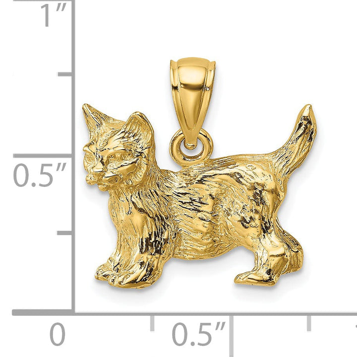 Lovely Rita's Pendants & Charms 14K Yellow Gold Open Back Textured Polished Finish Cat Standing with Raised Tail Charm Pendant