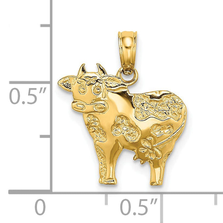Lovely Rita's Pendants & Charms 14k Yellow Gold Open Back Textured Polished Finish Cow Charm Pendant