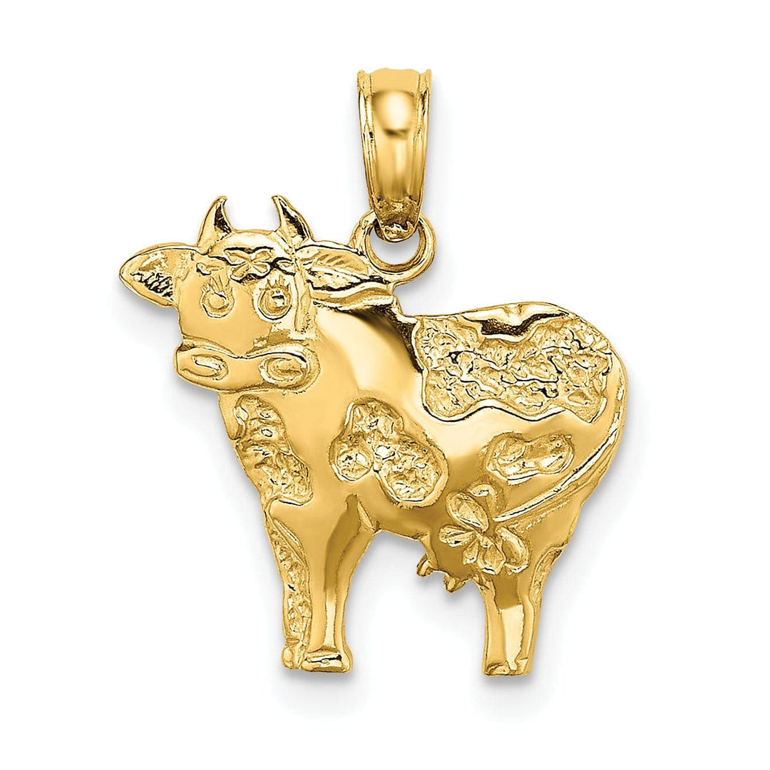 Lovely Rita's Pendants & Charms 14k Yellow Gold Open Back Textured Polished Finish Cow Charm Pendant