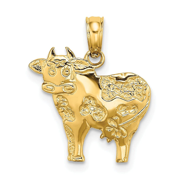 Lovely Rita's Pendants & Charms 14k Yellow Gold Open Back Textured Polished Finish Cow Charm Pendant