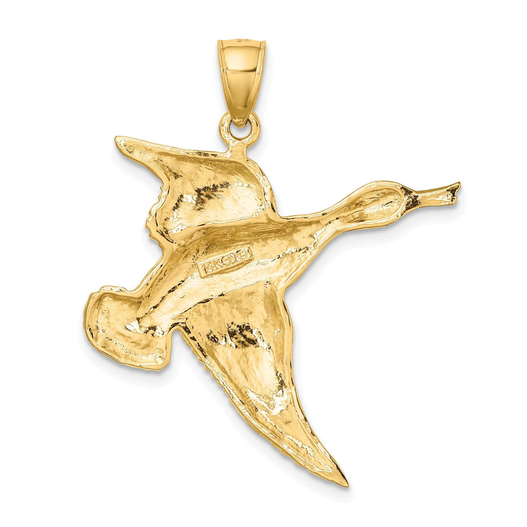Lovely Rita's Pendants & Charms 14K Yellow Gold Open Back Textured Polished Finish Flying Duck Charm Pendant