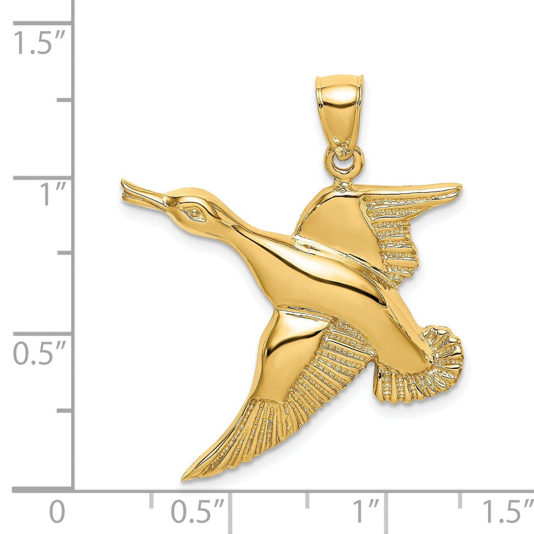 Lovely Rita's Pendants & Charms 14K Yellow Gold Open Back Textured Polished Finish Flying Duck Charm Pendant