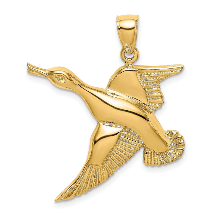Lovely Rita's Pendants & Charms 14K Yellow Gold Open Back Textured Polished Finish Flying Duck Charm Pendant