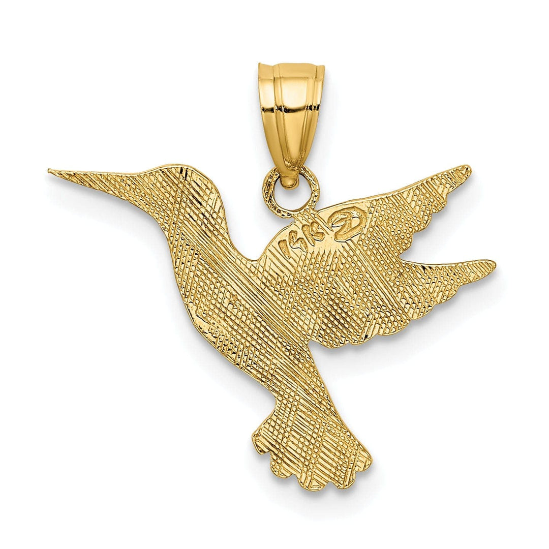 Lovely Rita's Pendants & Charms 14K Yellow Gold Open Back Textured Polished Finish Flying Hummingbird Charm Pendant