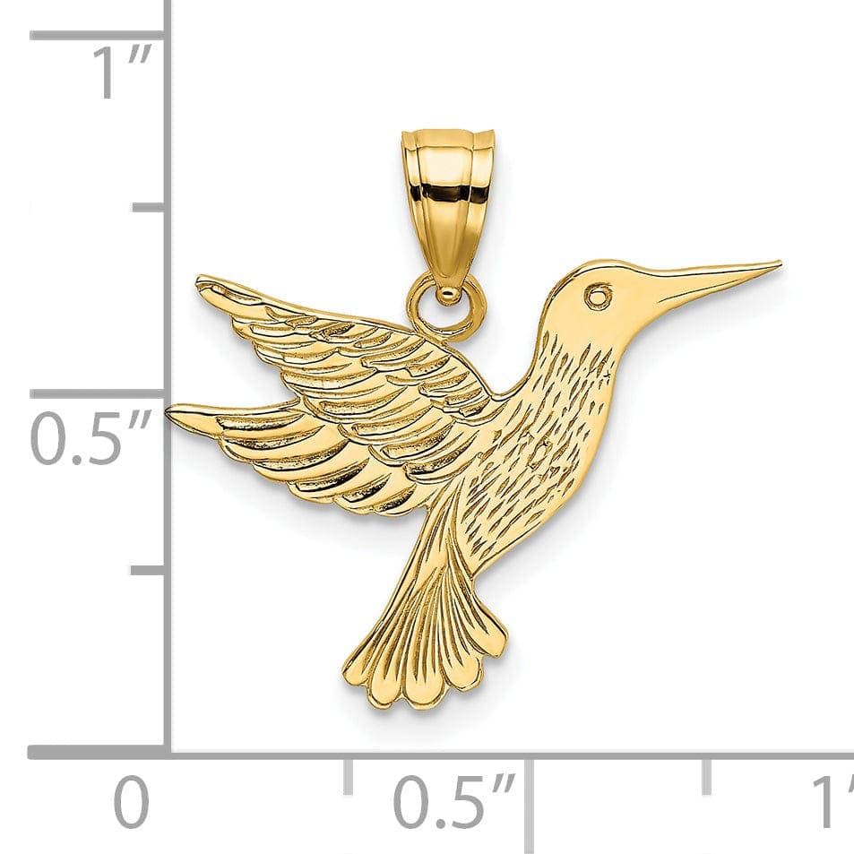 Lovely Rita's Pendants & Charms 14K Yellow Gold Open Back Textured Polished Finish Flying Hummingbird Charm Pendant