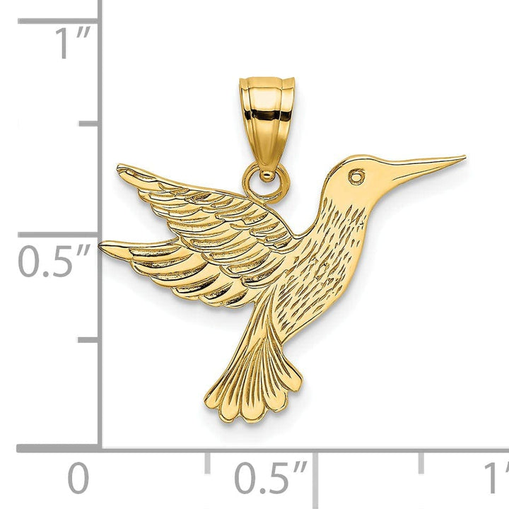 Lovely Rita's Pendants & Charms 14K Yellow Gold Open Back Textured Polished Finish Flying Hummingbird Charm Pendant