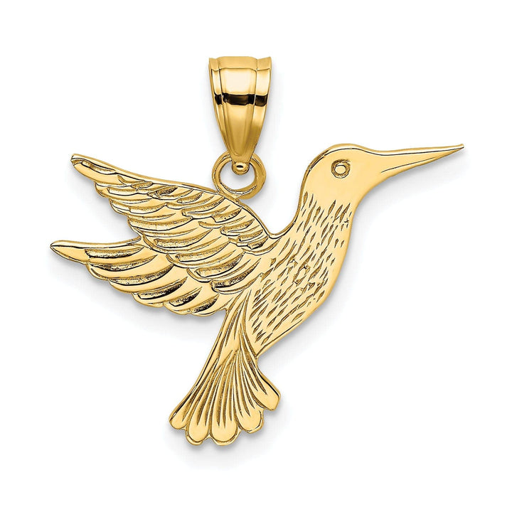 Lovely Rita's Pendants & Charms 14K Yellow Gold Open Back Textured Polished Finish Flying Hummingbird Charm Pendant