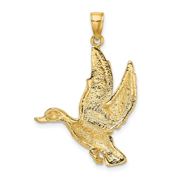 Lovely Rita's Pendants & Charms 14K Yellow Gold Open Back Textured Polished Finish Flying Mallard Duck Charm Pendant