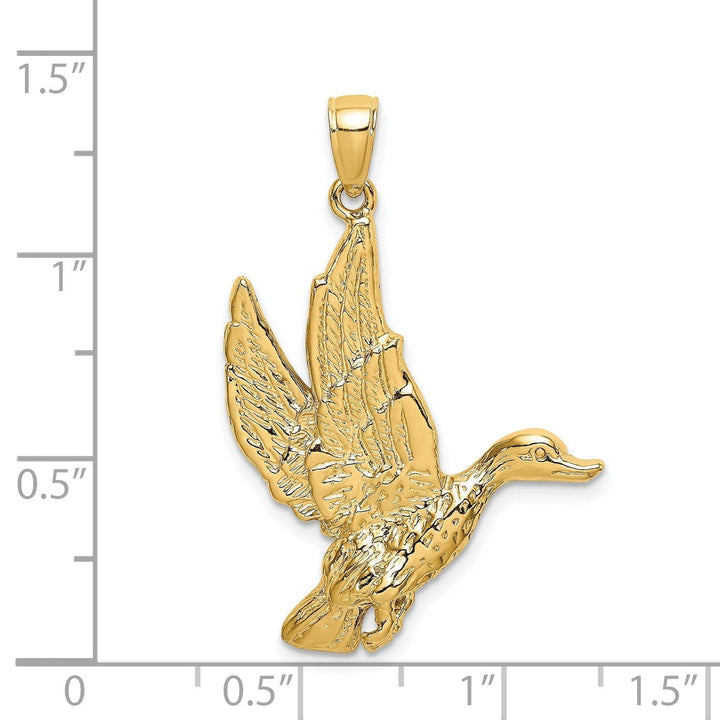 Lovely Rita's Pendants & Charms 14K Yellow Gold Open Back Textured Polished Finish Flying Mallard Duck Charm Pendant
