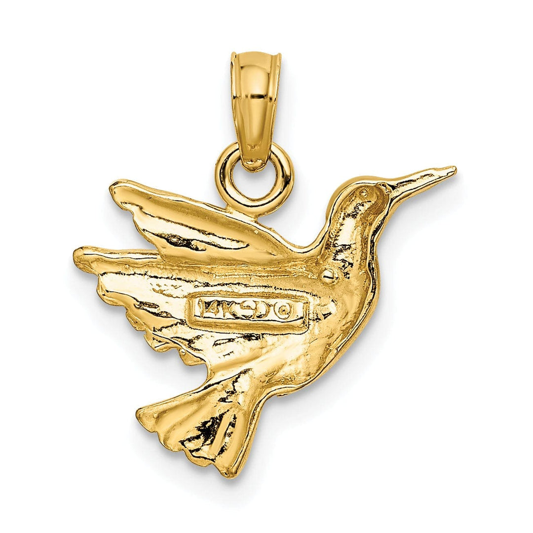 Lovely Rita's Pendants & Charms 14K Yellow Gold Open Back Textured Polished Finish Hummingbird Charm Pendant