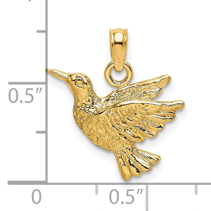Lovely Rita's Pendants & Charms 14K Yellow Gold Open Back Textured Polished Finish Hummingbird Charm Pendant