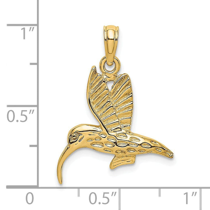 Lovely Rita's Pendants & Charms 14K Yellow Gold Open Back Textured Polished Finish Hummingbird Flying Charm Pendant