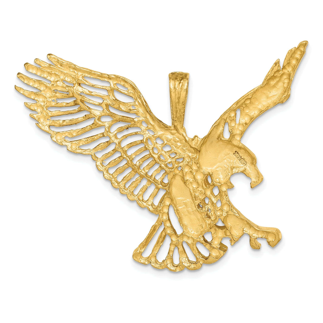 Lovely Rita's Pendants & Charms 14k Yellow Gold Open Back Textured Polished Finish Large Size Eagle Mens Charm Pendant