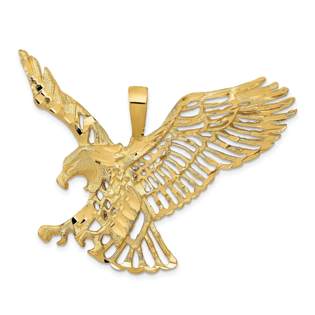 Lovely Rita's Pendants & Charms 14k Yellow Gold Open Back Textured Polished Finish Large Size Eagle Mens Charm Pendant