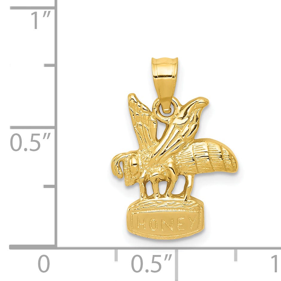 Lovely Rita's Pendants & Charms 14k Yellow Gold Open Back Textured Polished Finish Solid Bee on HONEY Jar Design Charm Pendant
