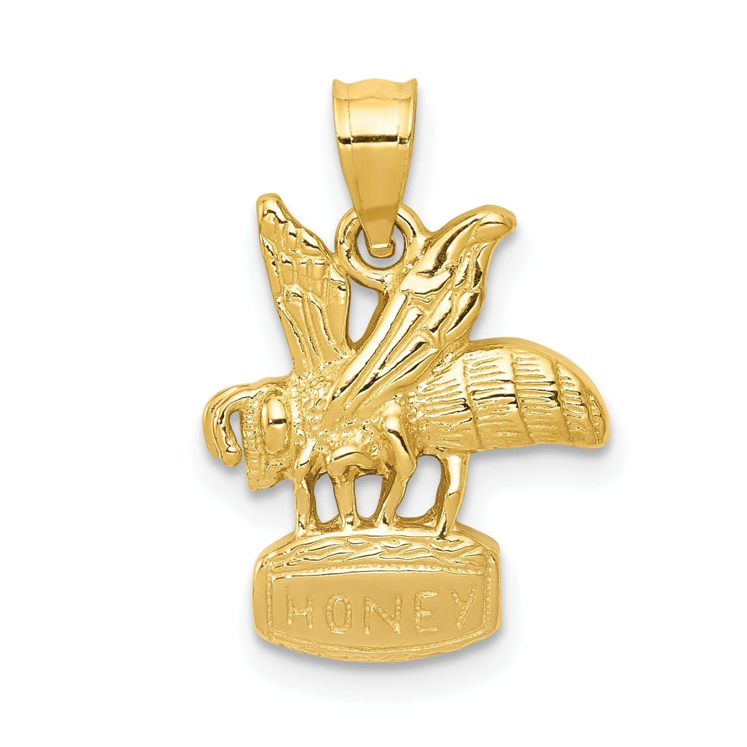 Lovely Rita's Pendants & Charms 14k Yellow Gold Open Back Textured Polished Finish Solid Bee on HONEY Jar Design Charm Pendant