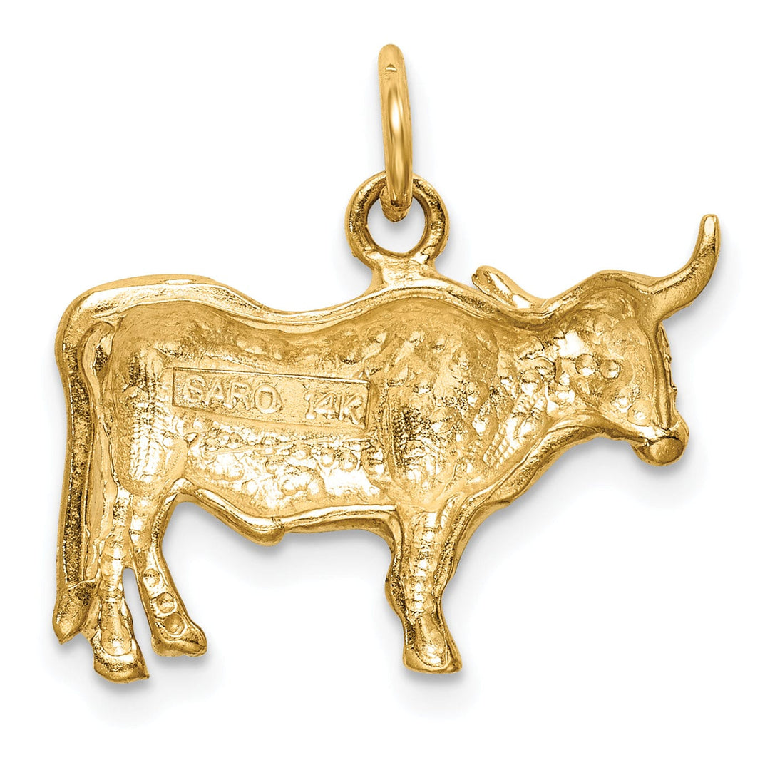 Lovely Rita's Pendants & Charms 14k Yellow Gold Open Back Textured Polished Finish Steer Charm Pendant