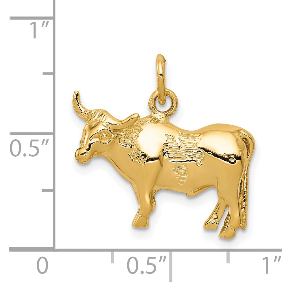 Lovely Rita's Pendants & Charms 14k Yellow Gold Open Back Textured Polished Finish Steer Charm Pendant