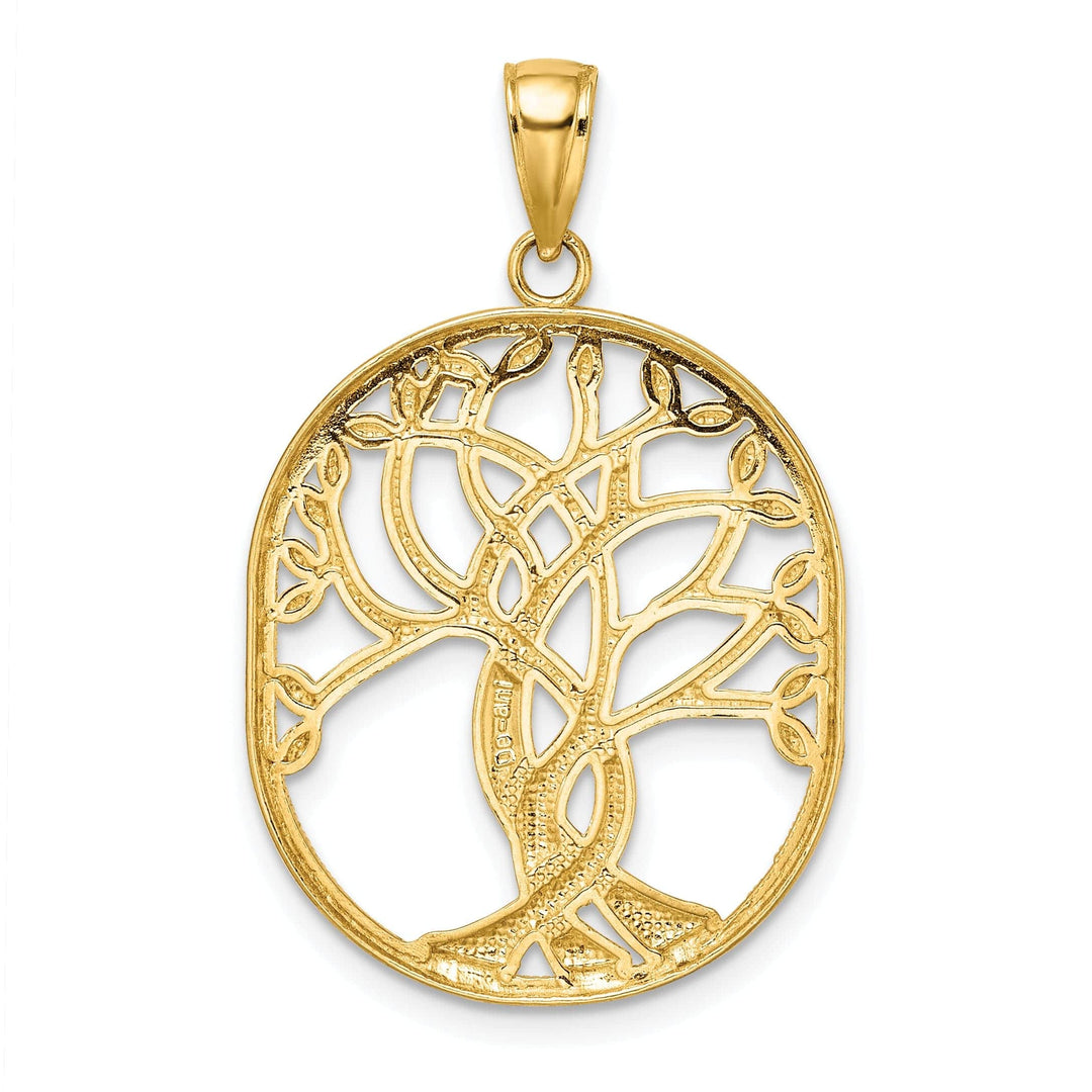 Lovely Rita's Pendants & Charms 14K Yellow Gold Open Back Textured Polished Finish Tree of Life Celtic Knot in Oval Frame Charm Pendant