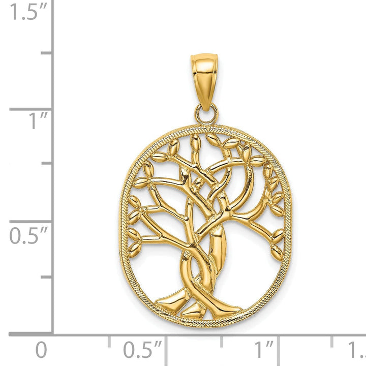 Lovely Rita's Pendants & Charms 14K Yellow Gold Open Back Textured Polished Finish Tree of Life Celtic Knot in Oval Frame Charm Pendant
