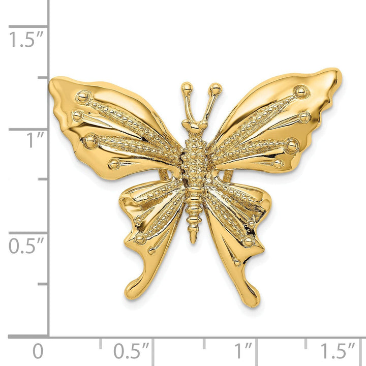 Lovely Rita's Pendants & Charms 14k Yellow Gold Open Back Textured Solid Polished Finish Beaded Butterfly Slide Charm Pendant