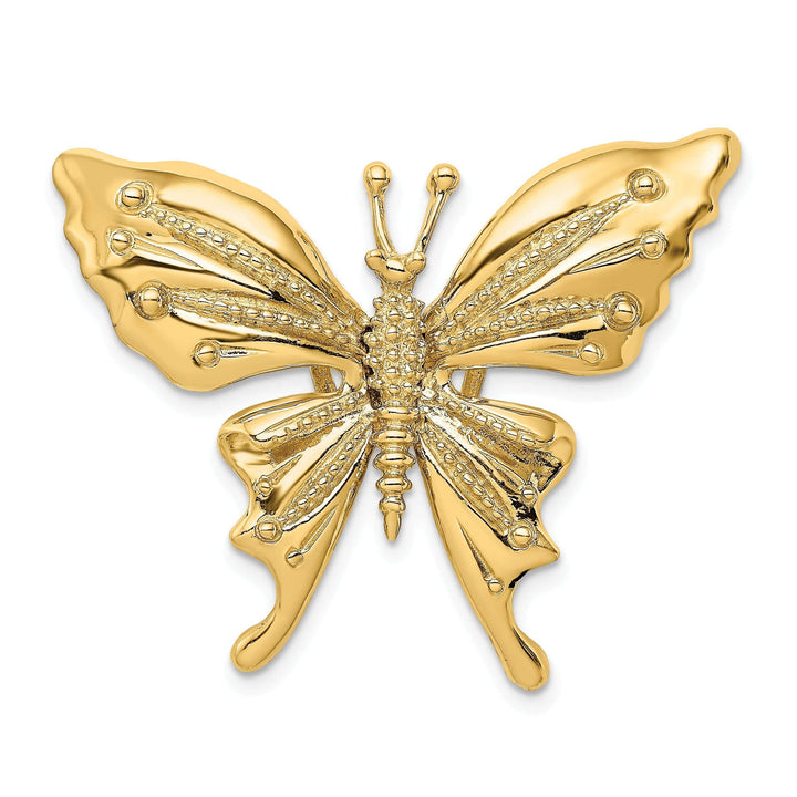 Lovely Rita's Pendants & Charms 14k Yellow Gold Open Back Textured Solid Polished Finish Beaded Butterfly Slide Charm Pendant