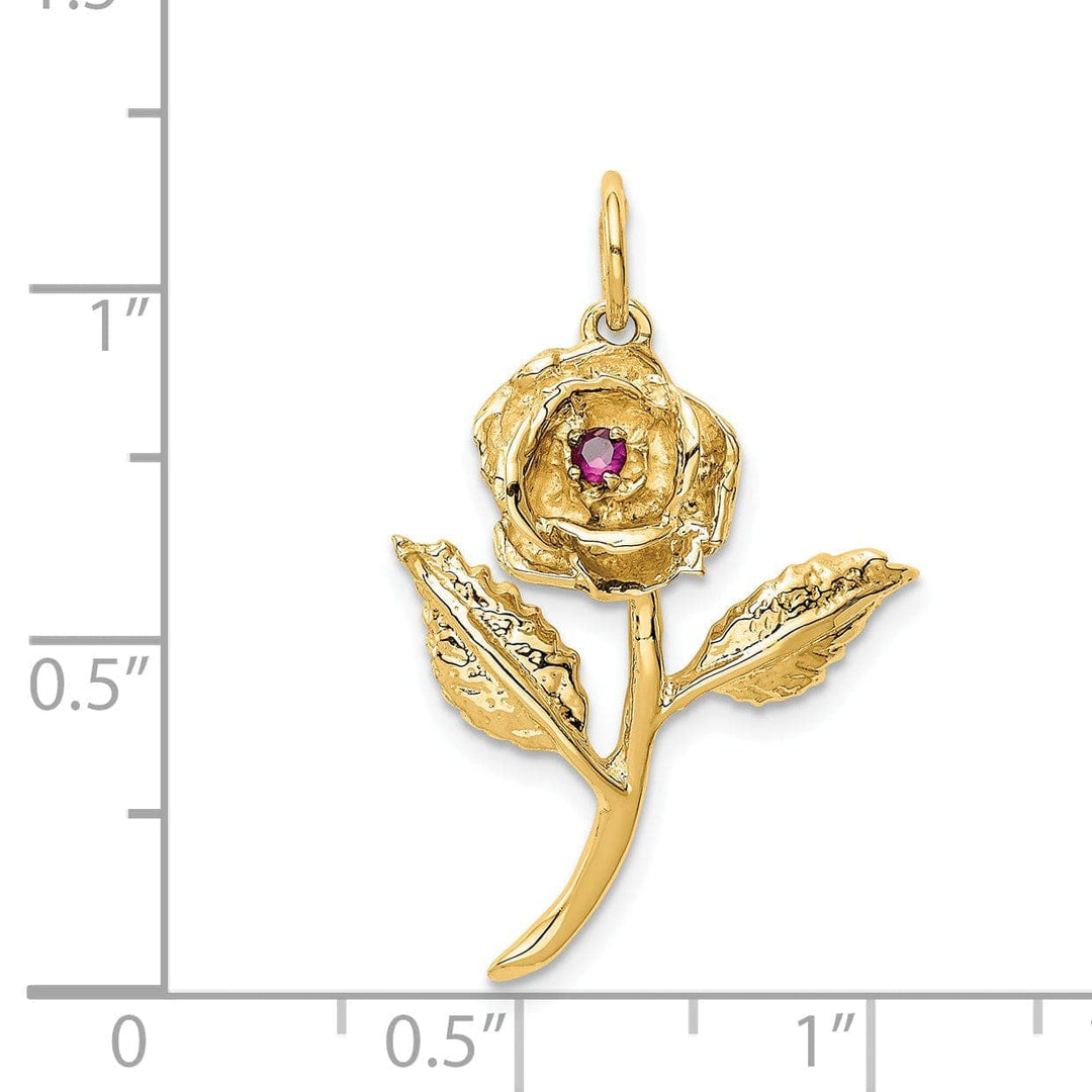 Lovely Rita's Pendants & Charms 14k Yellow Gold Open Back Textured Solid Polished Finish Cubic Zirconia Rose Charm Pendant