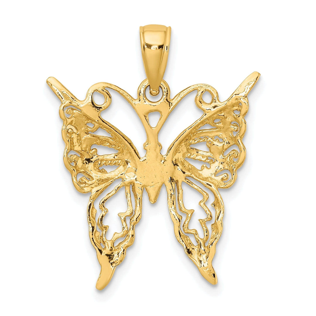 Lovely Rita's Pendants & Charms 14k Yellow Gold Open Back Textured Solid Polished Finish Cut-Out Butterfly Charm