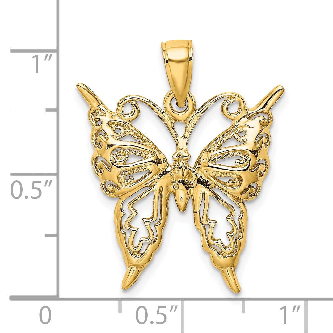 Lovely Rita's Pendants & Charms 14k Yellow Gold Open Back Textured Solid Polished Finish Cut-Out Butterfly Charm