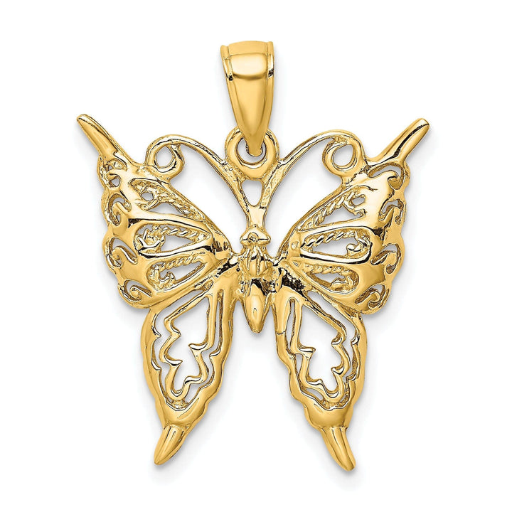 Lovely Rita's Pendants & Charms 14k Yellow Gold Open Back Textured Solid Polished Finish Cut-Out Butterfly Charm