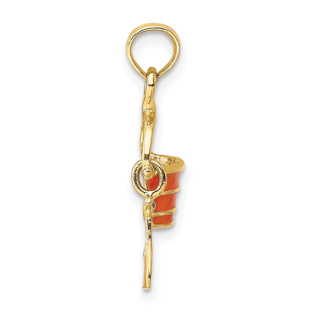 Lovely Rita's Pendants & Charms 14k Yellow Gold Orange Color Enameled Finish Moveable 2-D Beach Pail with Shovel Charm