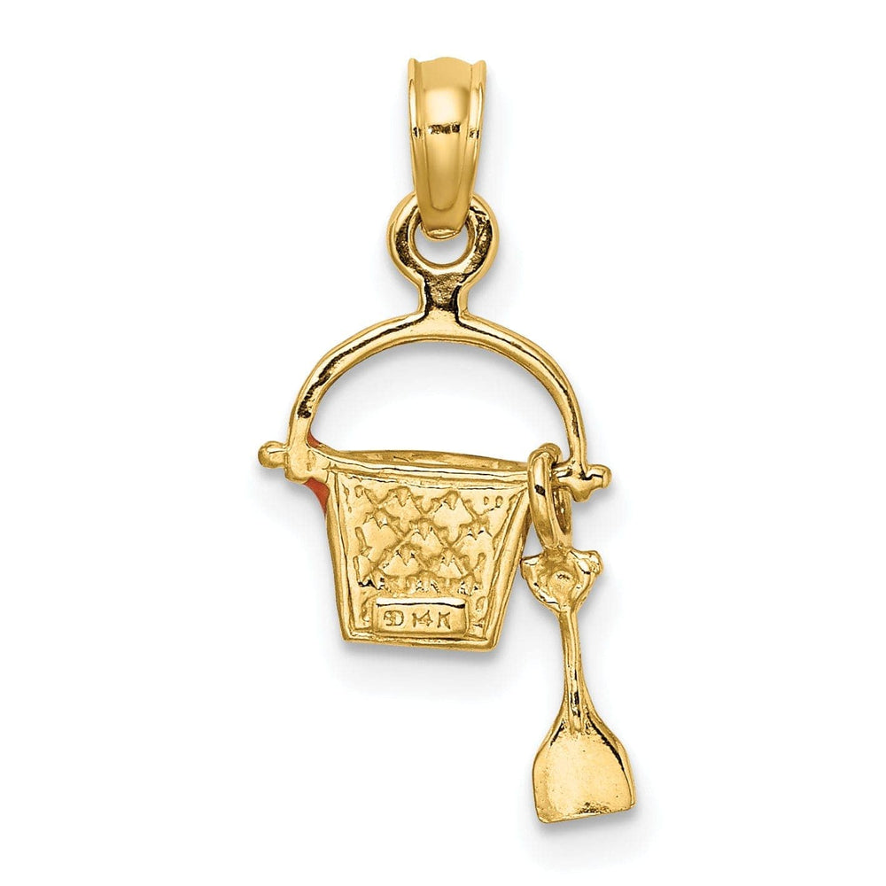 Lovely Rita's Pendants & Charms 14k Yellow Gold Orange Color Enameled Finish Moveable 2-D Beach Pail with Shovel Charm